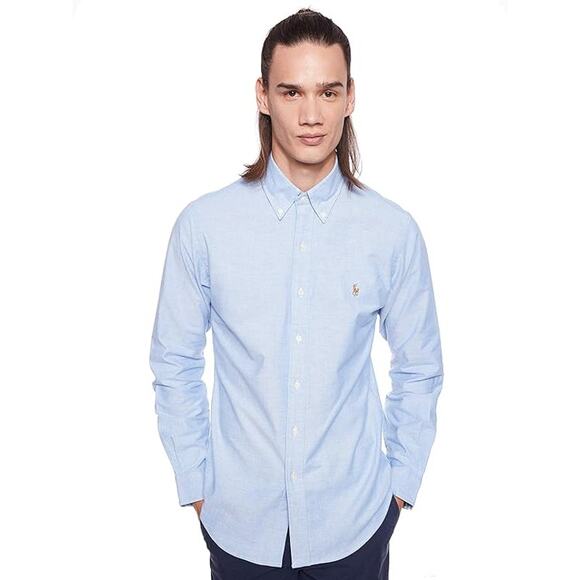 NWT Polo Ralph Lauren Men Slim-Fit Stretch-Oxford Shirt ,Blue-Size M